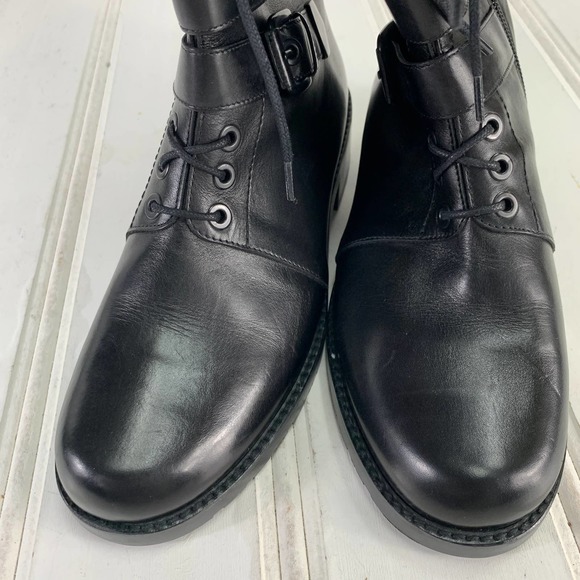 Stuart Weitzman 6.5 Police Lady Black Velour Knee High Combat Boots Lace Up Zip - Picture 7 of 11